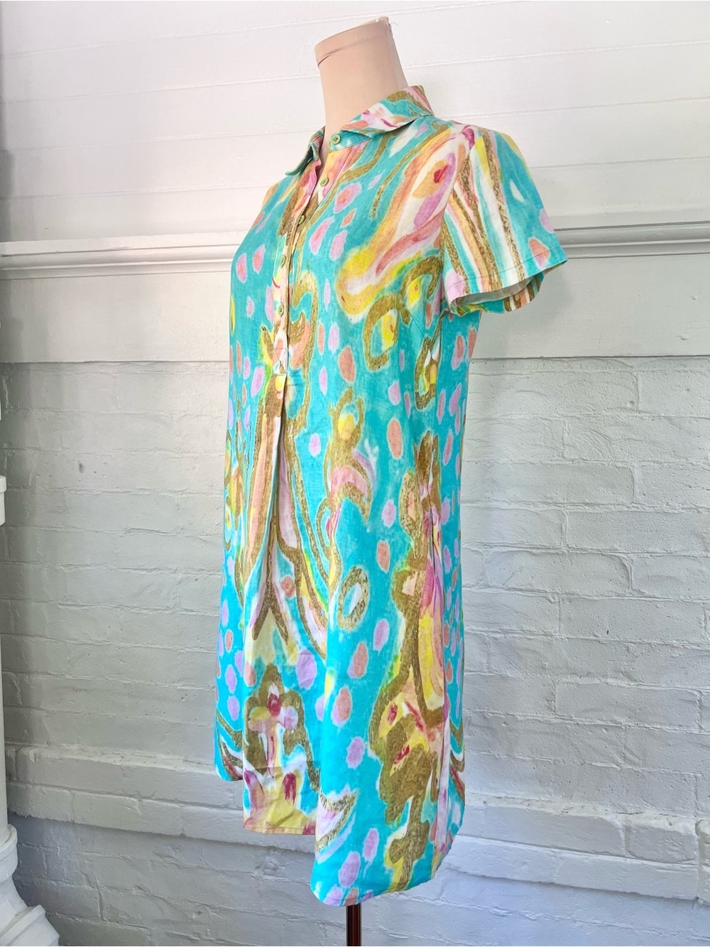 Amanda Johnson Studio Linen Shirt Dress Colorful Wearable Art Size Medium - Picture 4 of 12